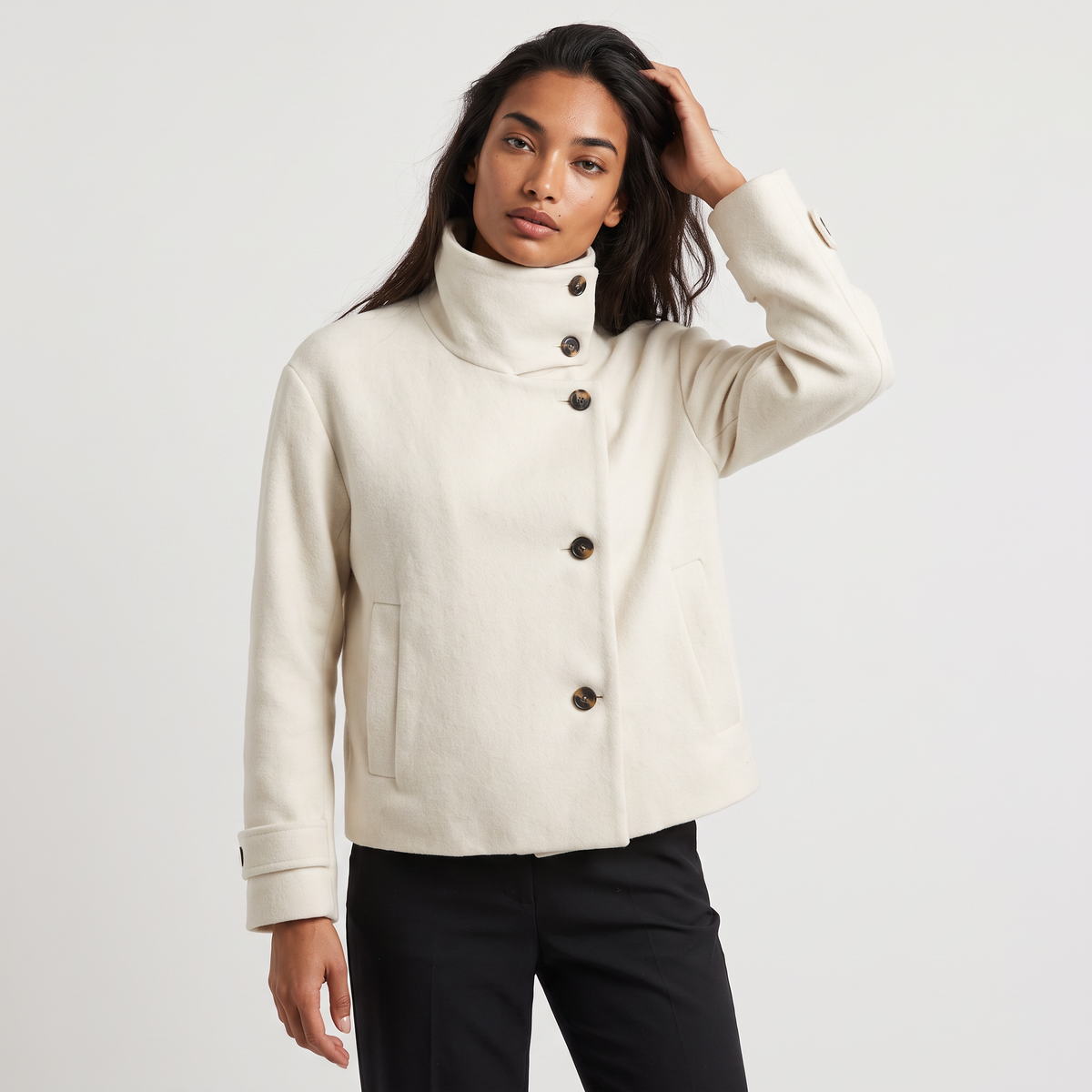 Fenna | Women's Funnel Neck Button-Front Jacket