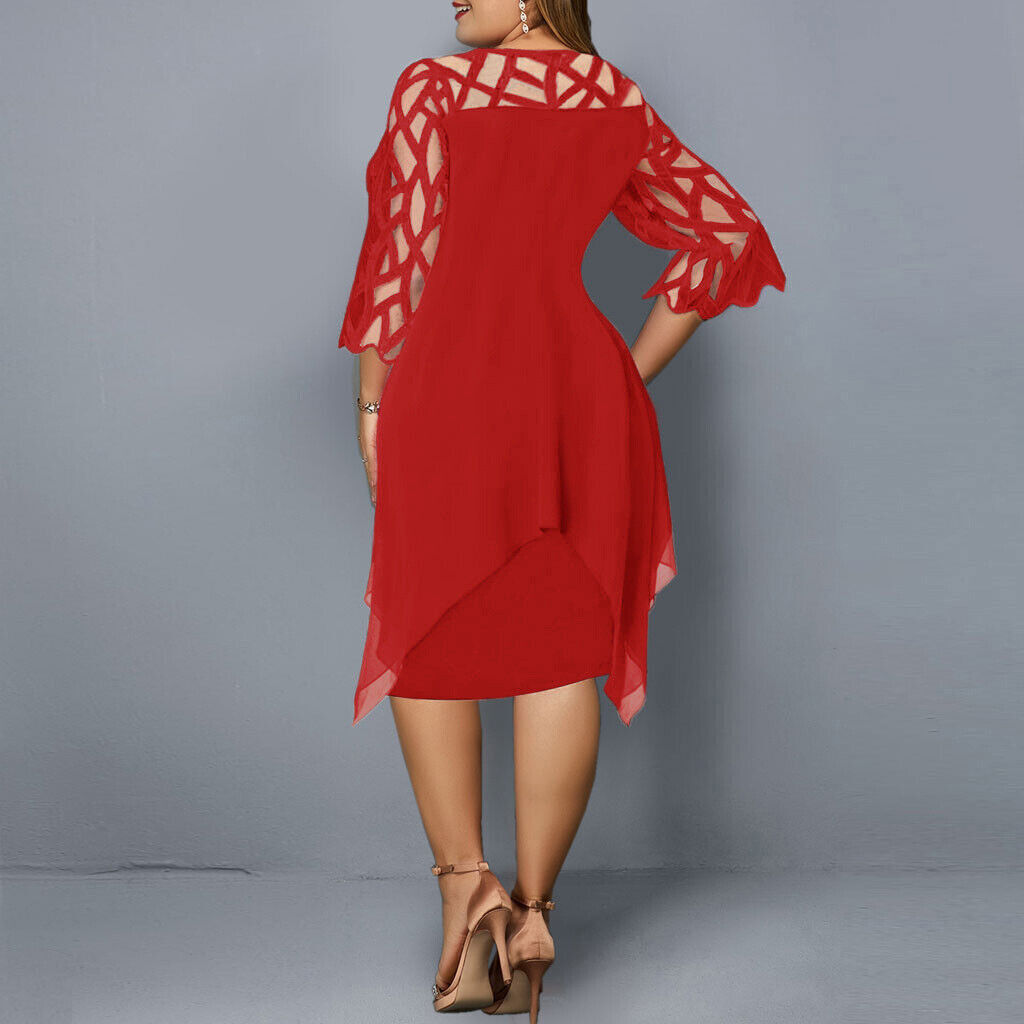 Tegan | Women's Plus Size Layered Midi Party Dress with Decorative Sleeves