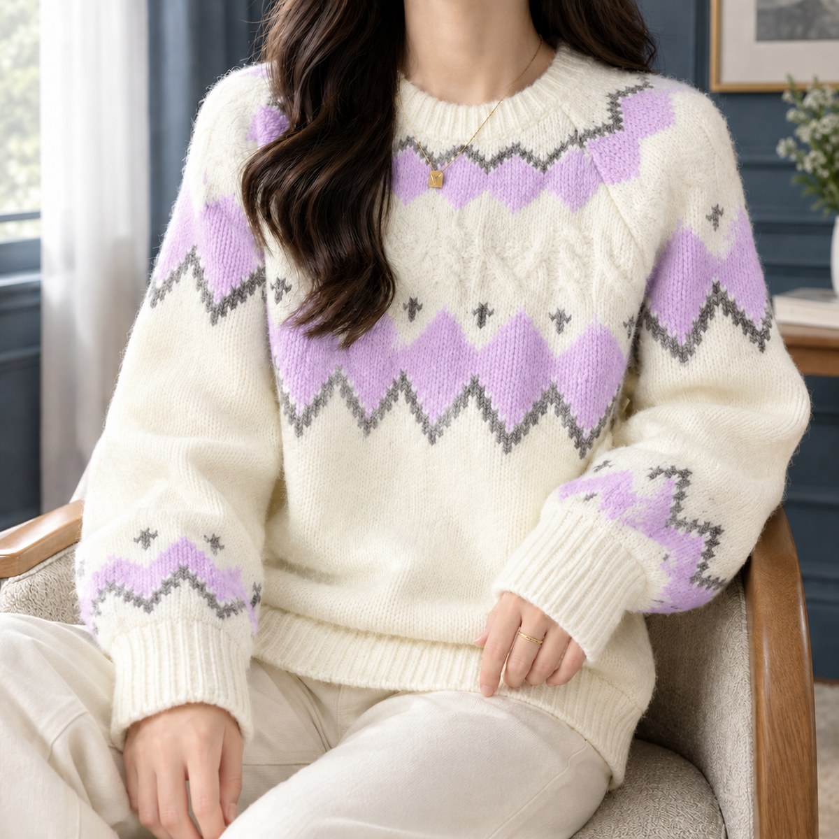 Hermione | Women's Fair Isle Knit Jumper with Balloon Sleeves