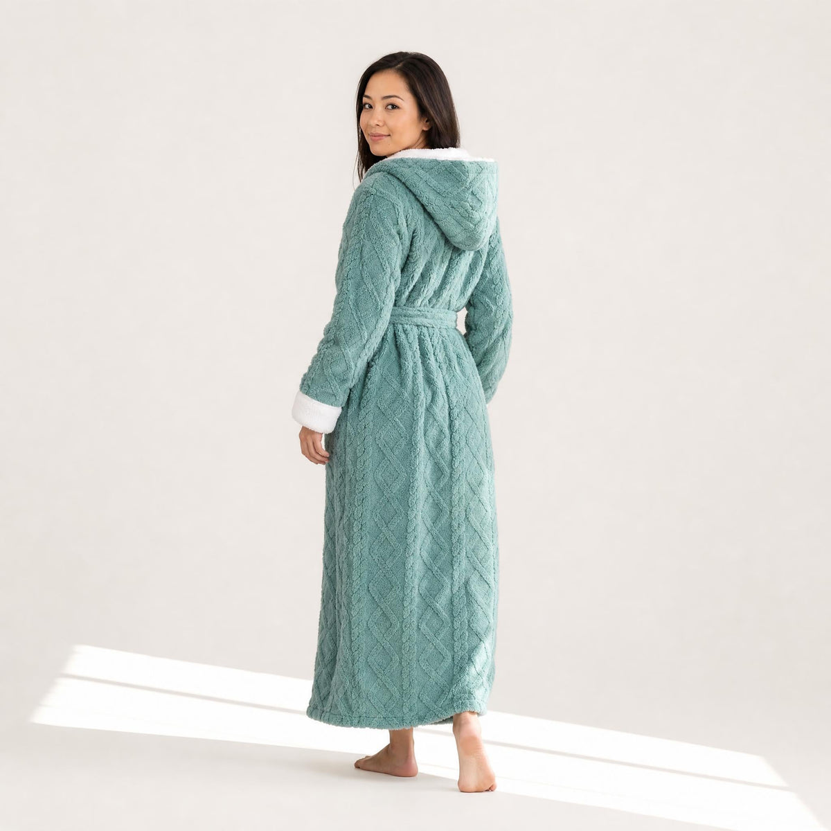 Elowen | Women's Hooded Fleece Dressing Gown with Sherpa Trim