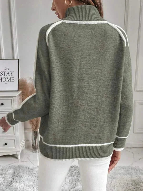 Women's Roll Neck Contrast Detail Knit Jumper