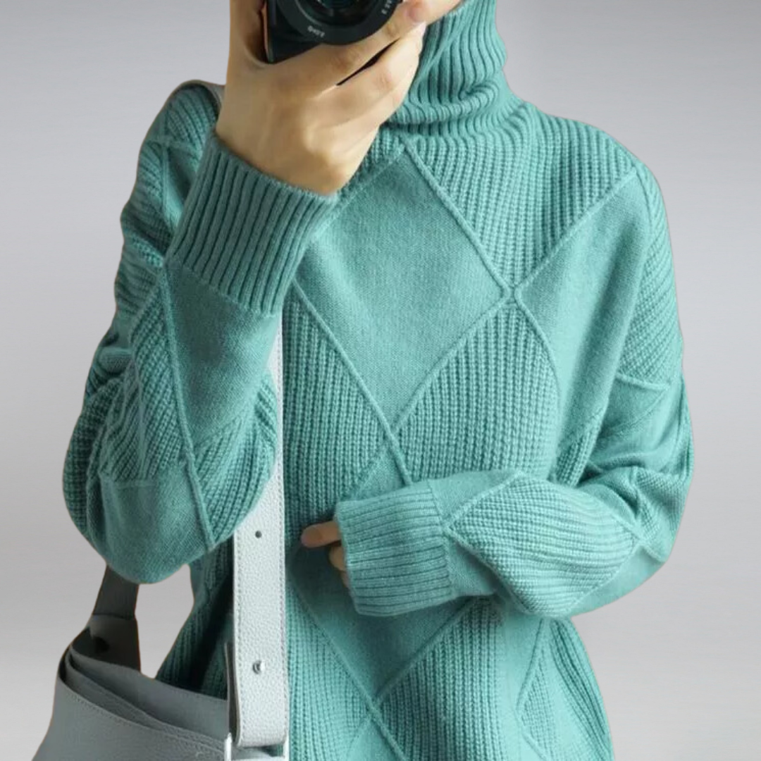 Marcheline | Women's Diamond Knit Turtleneck Jumper