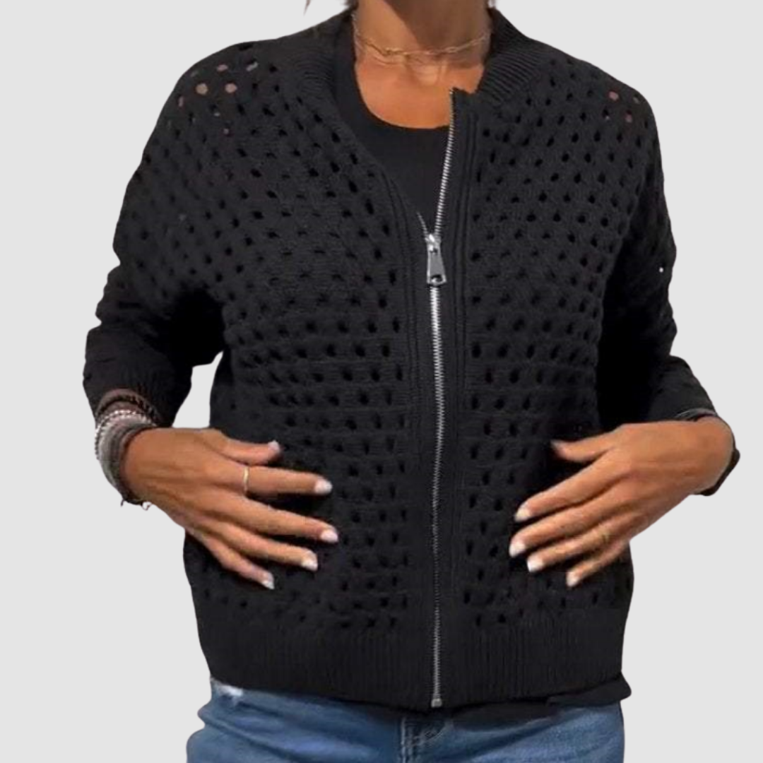 Women's Relaxed Fit Crochet Knit Zip Cardigan