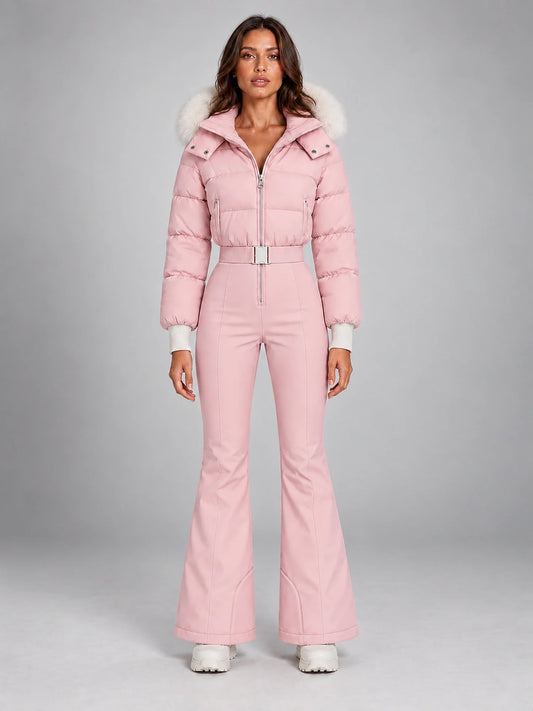 Sunniva | Women's One-Piece Ski Suit with Hood, Stand Collar & High Waist