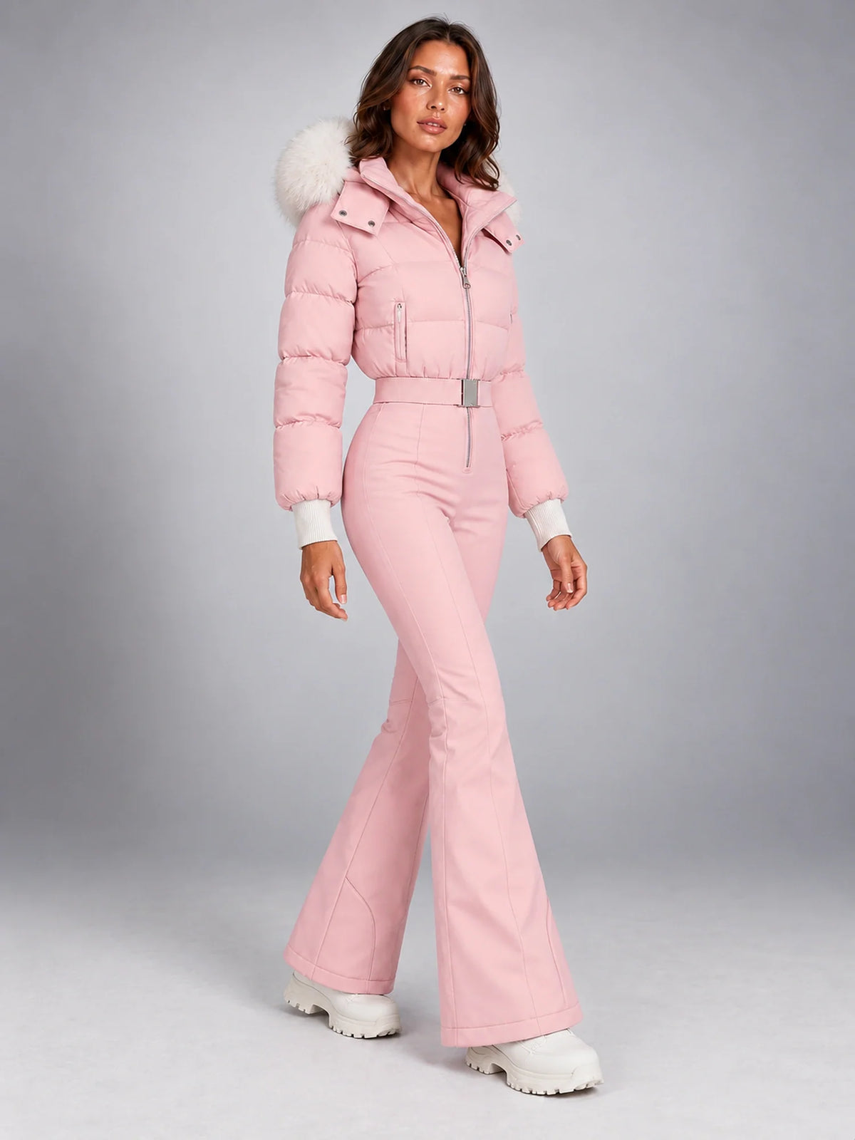 Sunniva | Women's One-Piece Ski Suit with Hood, Stand Collar & High Waist