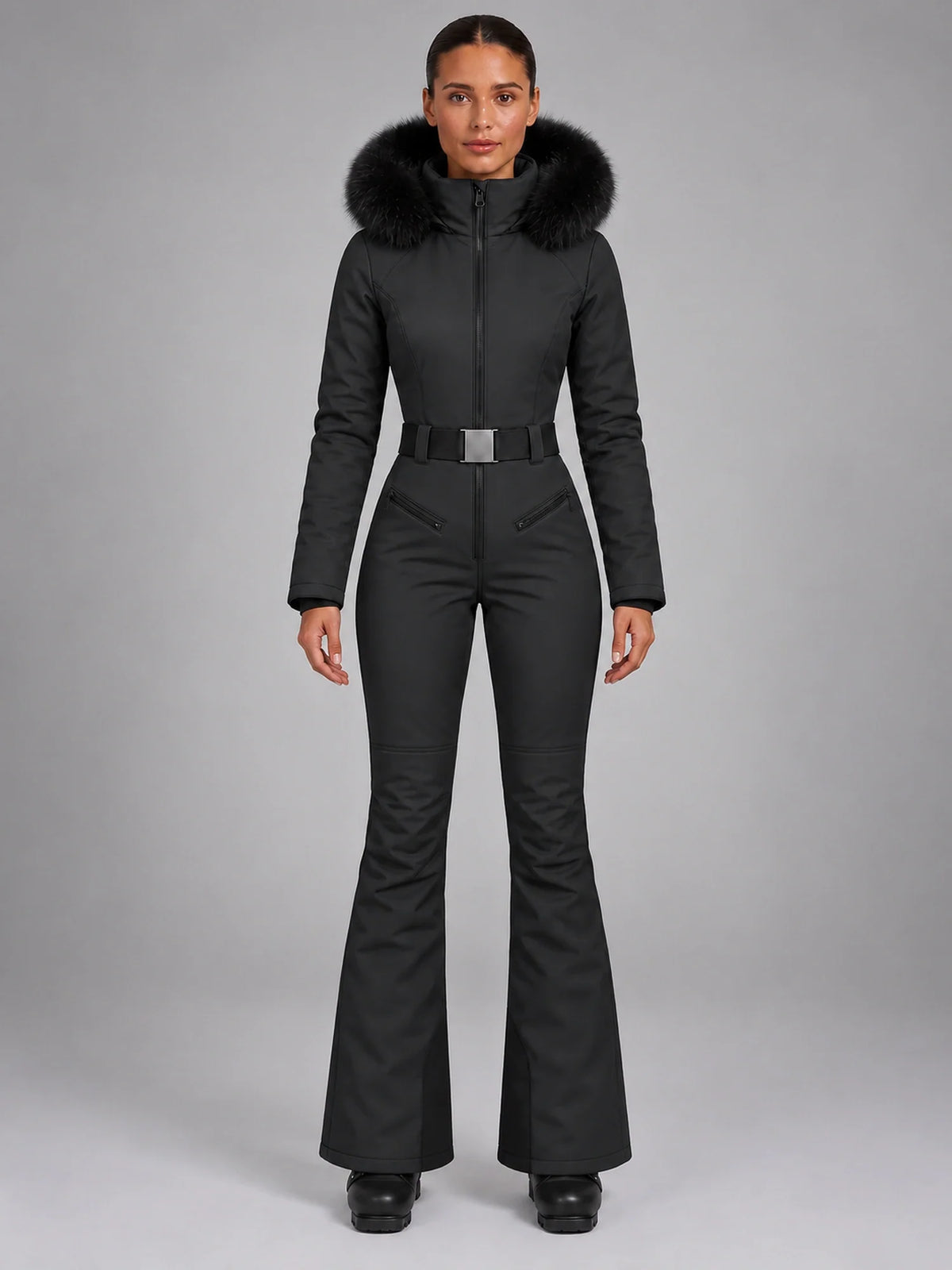 Sunniva | Women's One-Piece Ski Suit with Hood, Stand Collar & High Waist