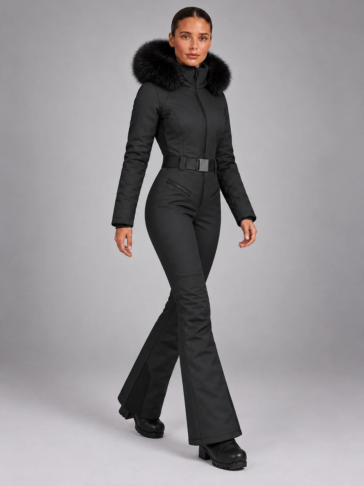 Sunniva | Women's One-Piece Ski Suit with Hood, Stand Collar & High Waist