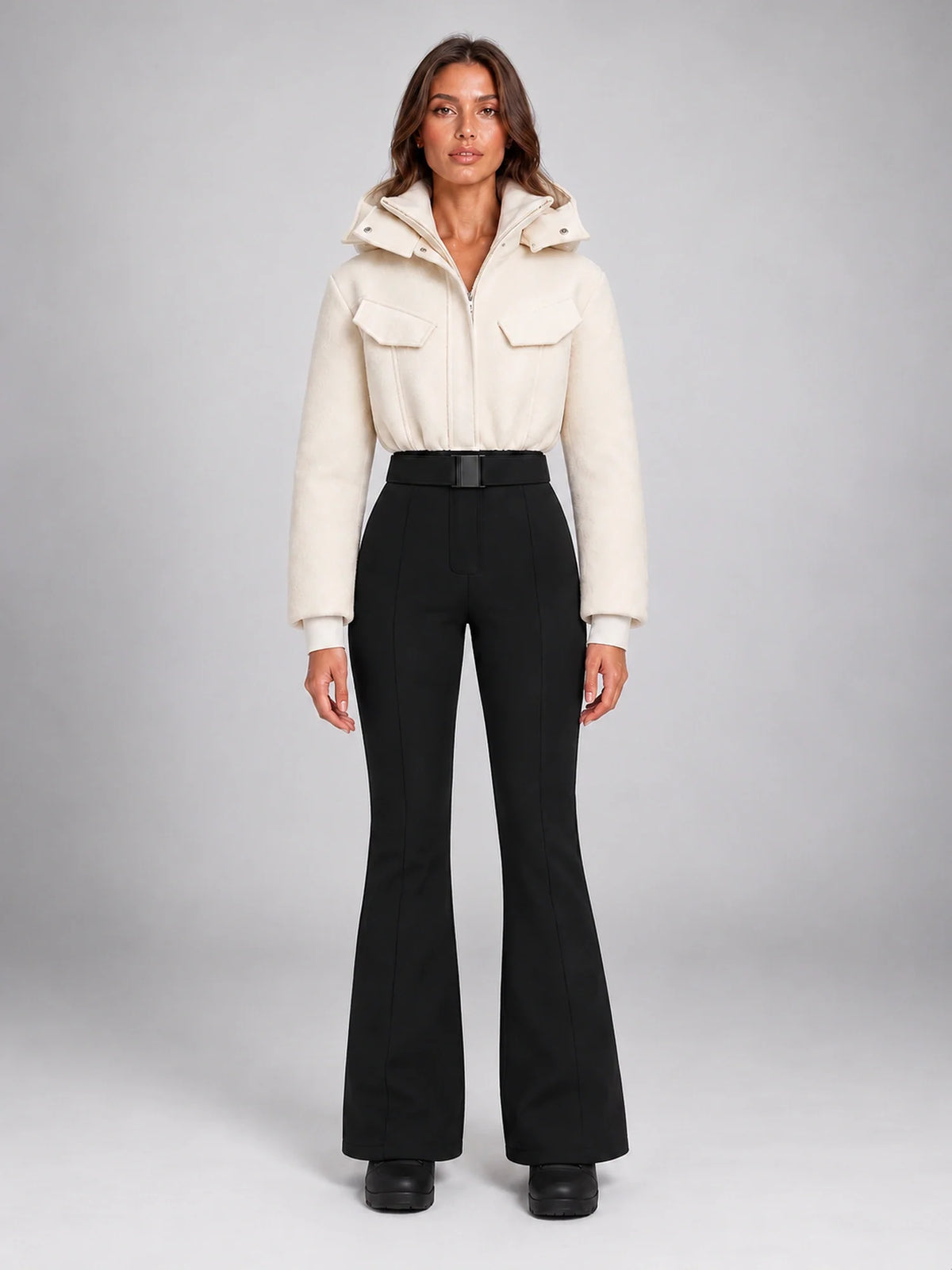 Sunniva | Women's One-Piece Ski Suit with Hood, Stand Collar & High Waist
