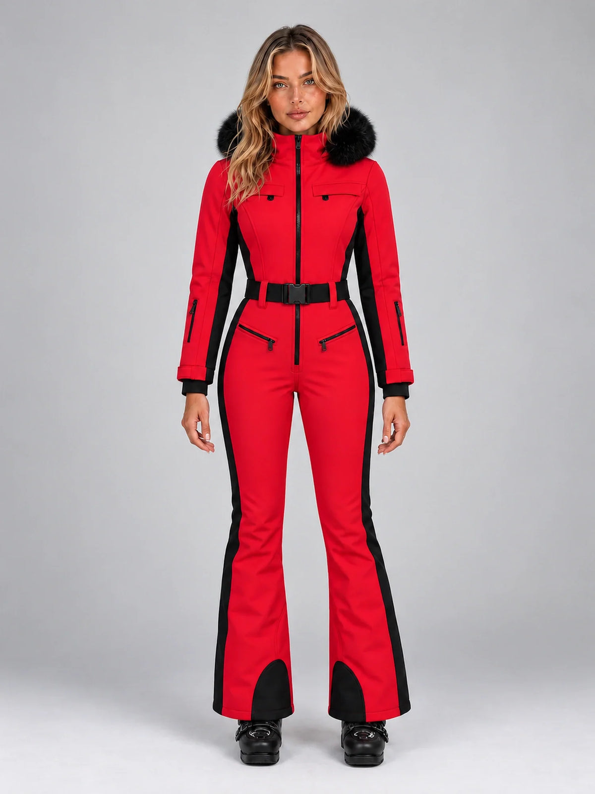 Sunniva | Women's One-Piece Ski Suit with Hood, Stand Collar & High Waist