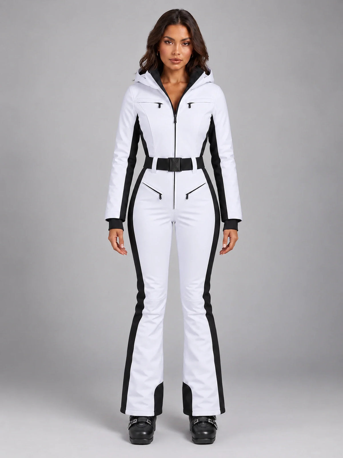 Sunniva | Women's One-Piece Ski Suit with Hood, Stand Collar & High Waist