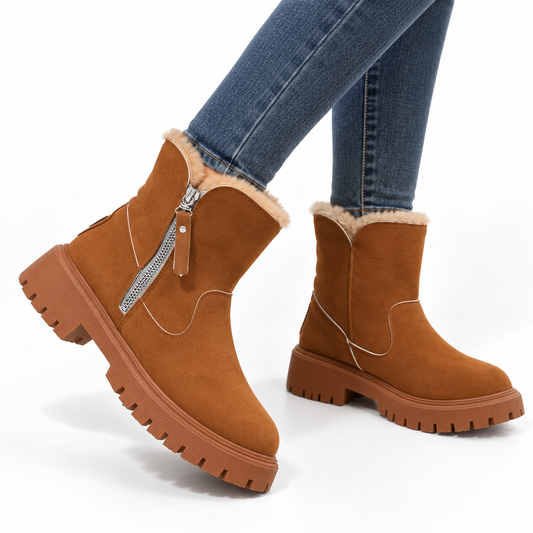 Delaney | Women's Faux Fur Lined Ankle Winter Boots with Side Zip