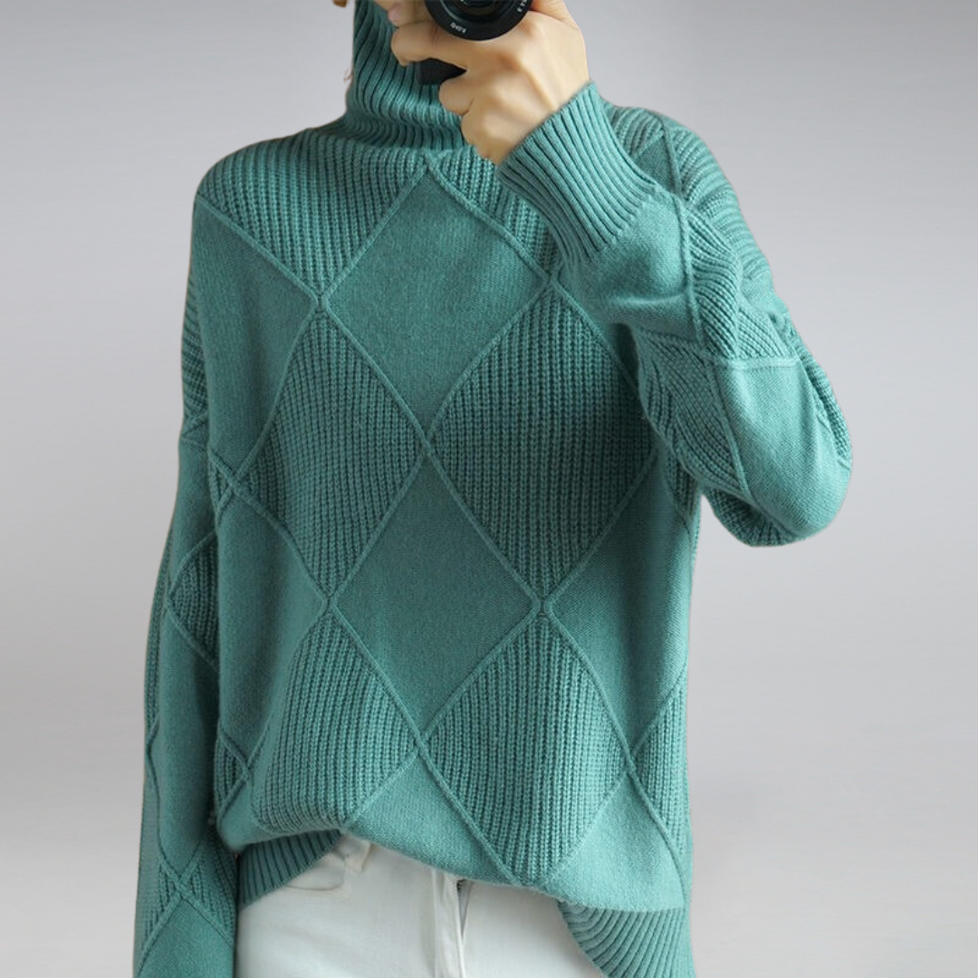 Marcheline | Women's Diamond Knit Turtleneck Jumper