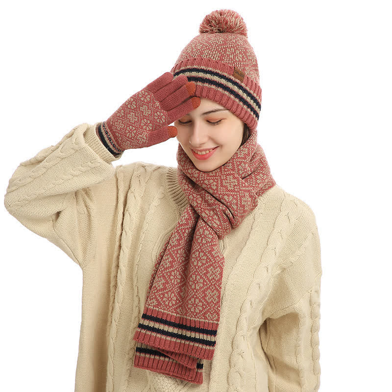 Noor | Women's Snowflake Knit Hat, Scarf & Touchscreen Gloves Gift Set