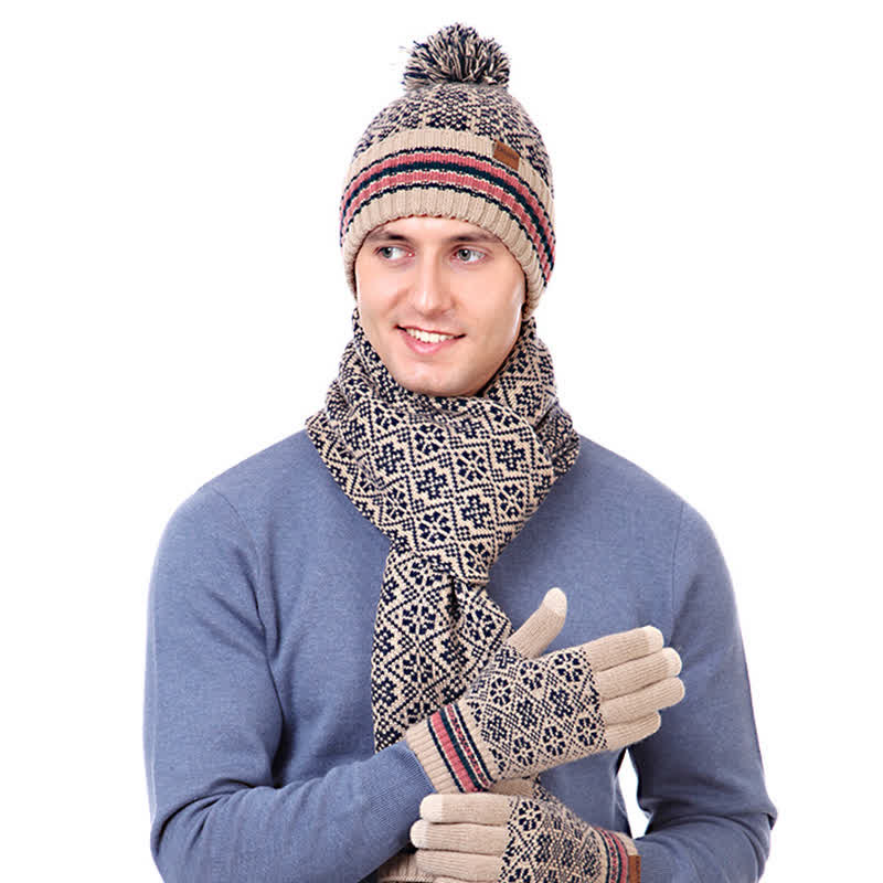 Noor | Women's Snowflake Knit Hat, Scarf & Touchscreen Gloves Gift Set