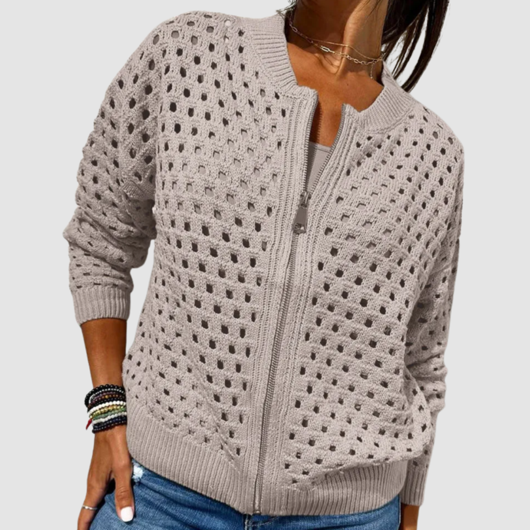 Women's Relaxed Fit Crochet Knit Zip Cardigan