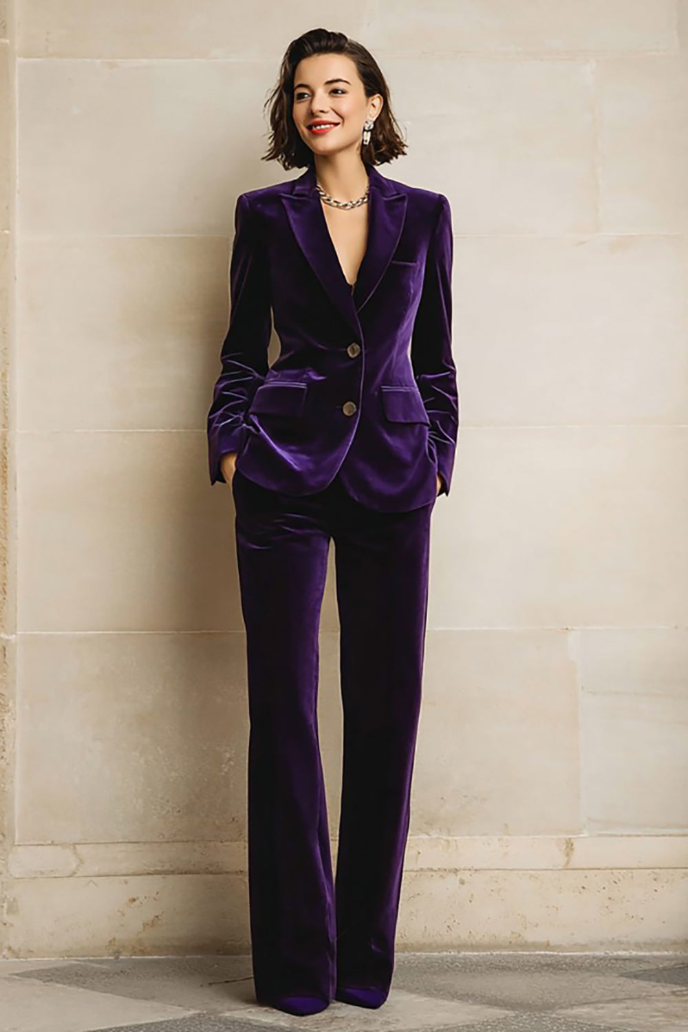 Rosamund | Women's Velvet Two-Piece Suit with Peak Lapel Blazer