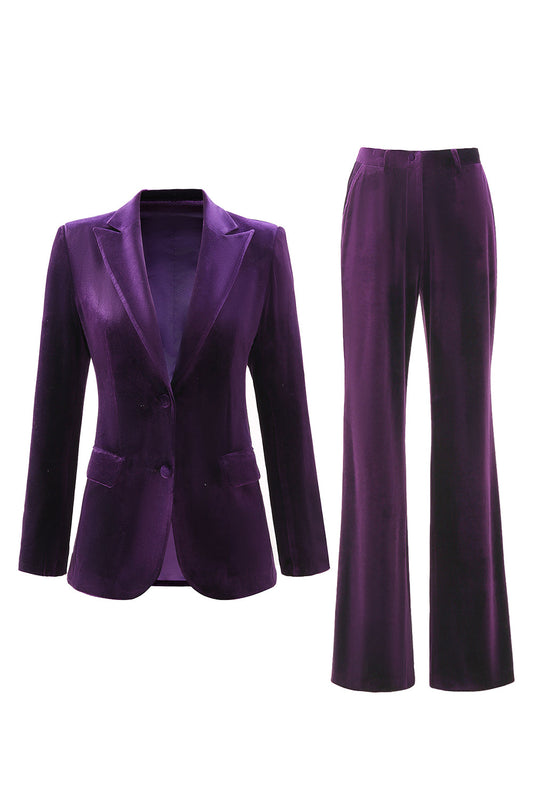 Rosamund | Women's Velvet Two-Piece Suit with Peak Lapel Blazer