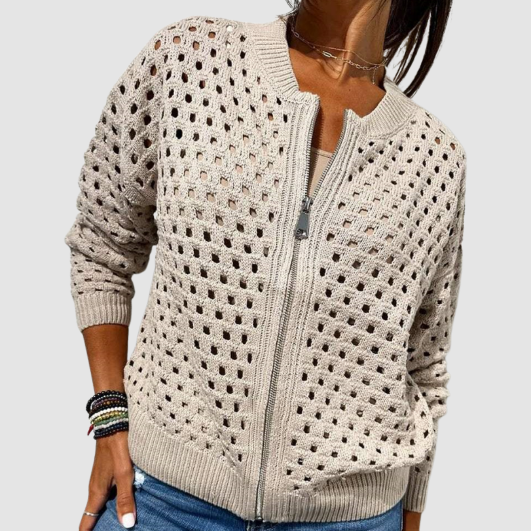 Women's Relaxed Fit Crochet Knit Zip Cardigan