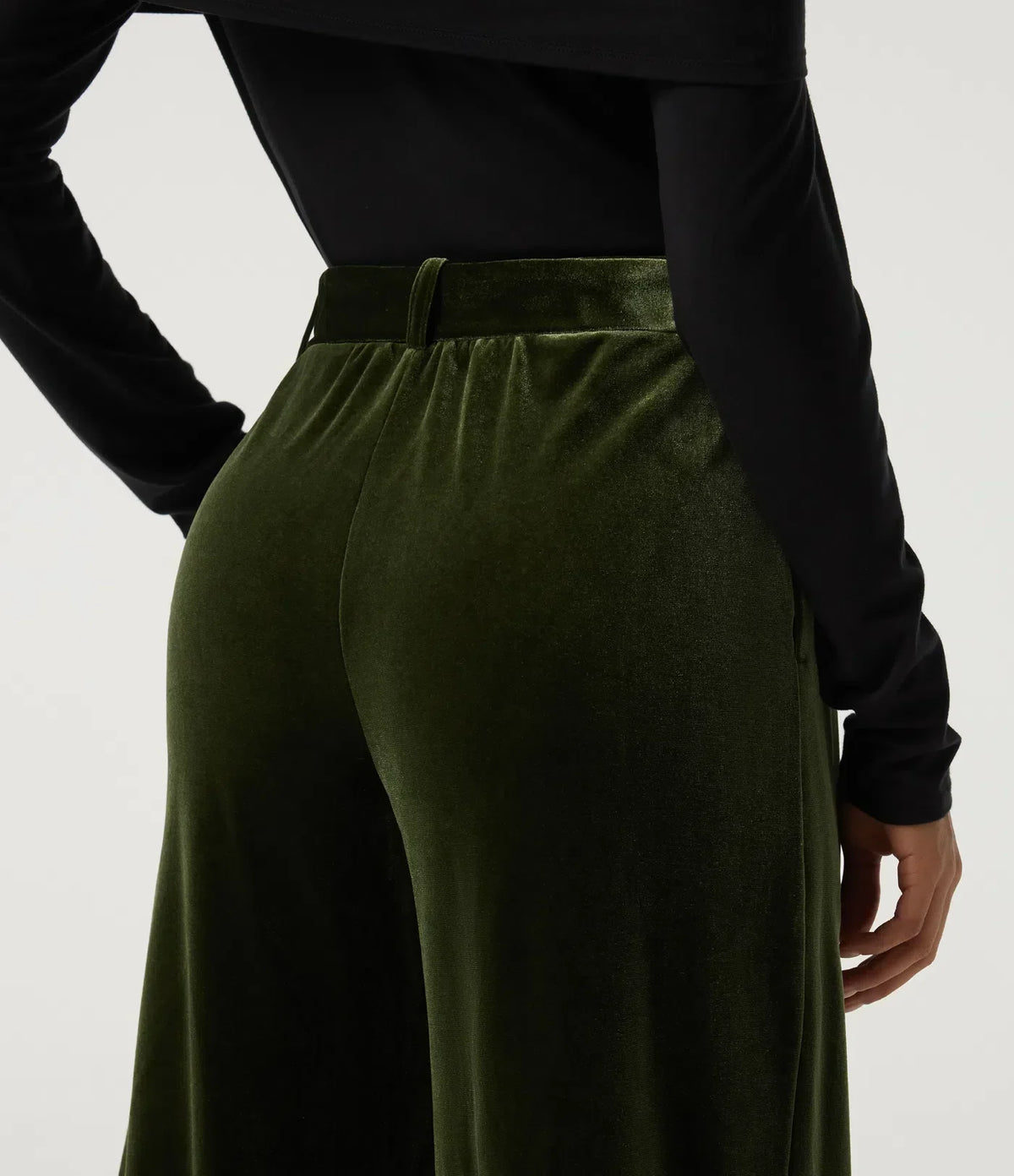 Sabine | Women's High Waisted Belted Wide Leg Velvet Trousers