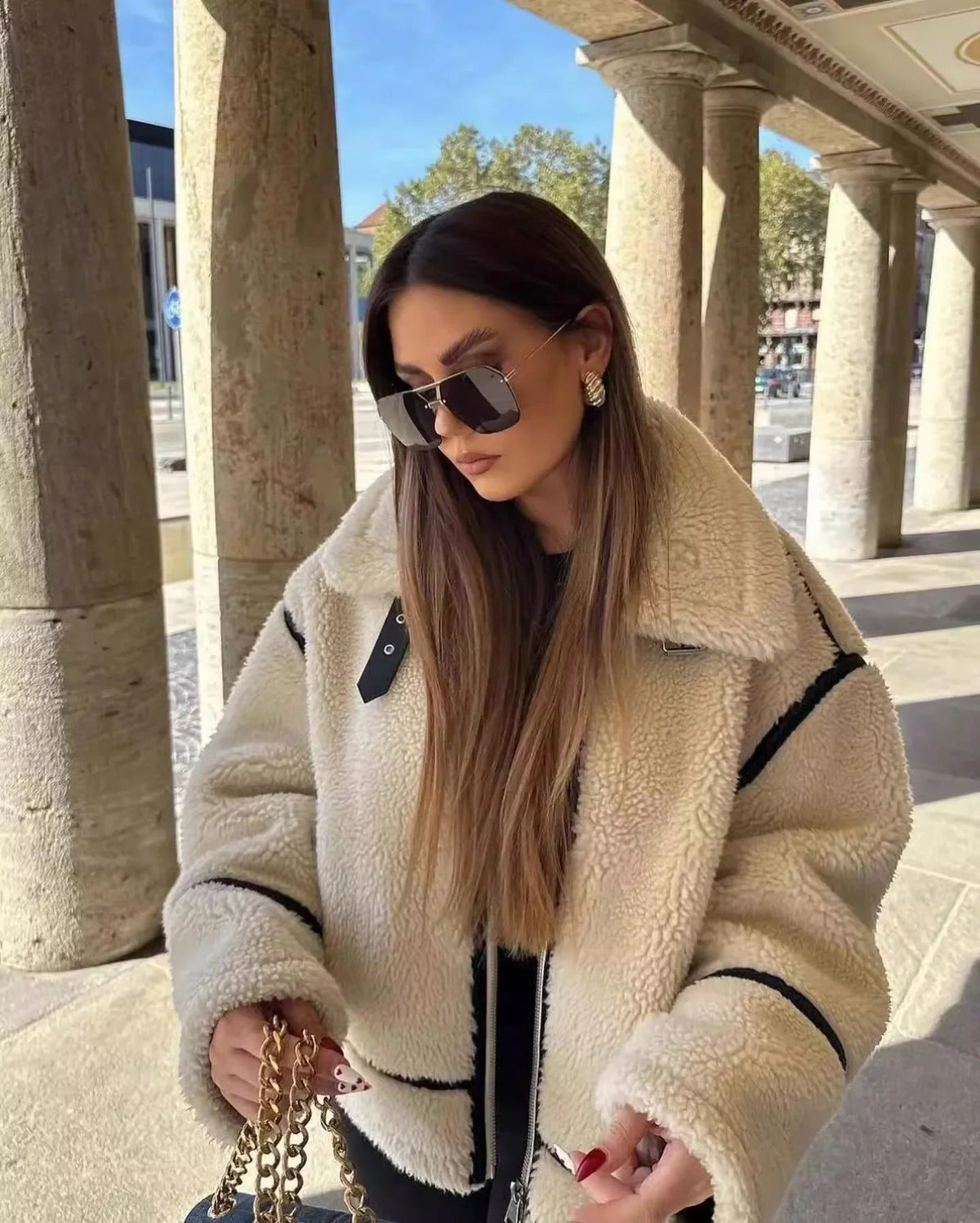 Juniper | Women's Oversized Teddy Jacket with Contrast Trim