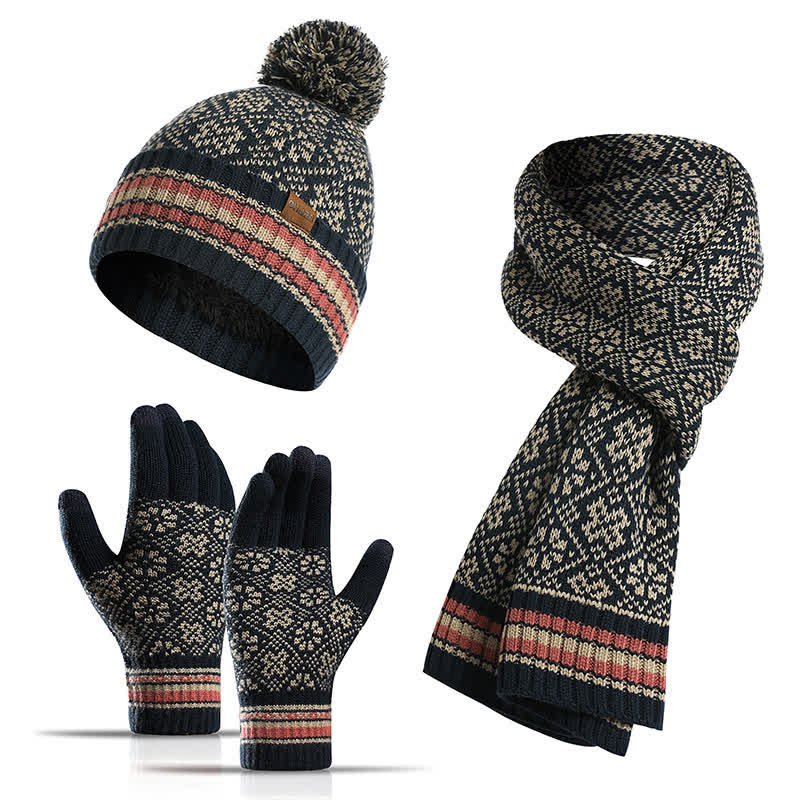 Noor | Women's Snowflake Knit Hat, Scarf & Touchscreen Gloves Gift Set