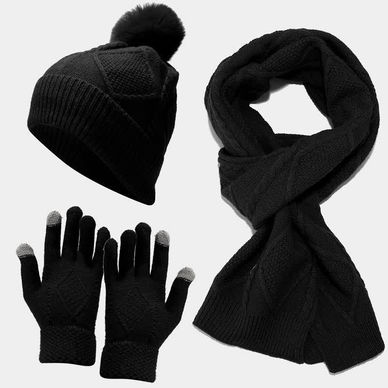 Ebbak | Women's Cable Knit Beanie, Scarf & Touchscreen Gloves Gift Set