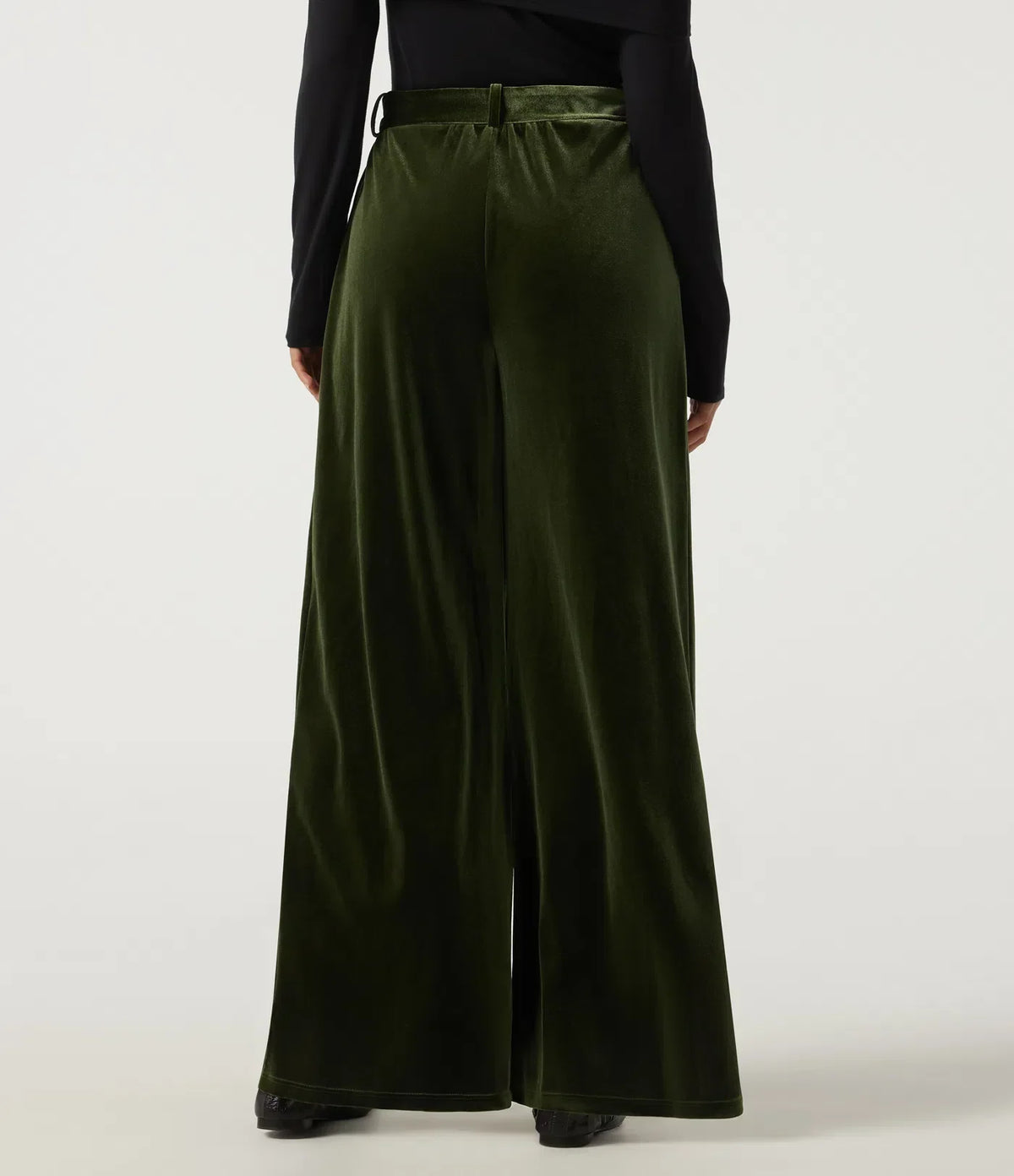 Sabine | Women's High Waisted Belted Wide Leg Velvet Trousers