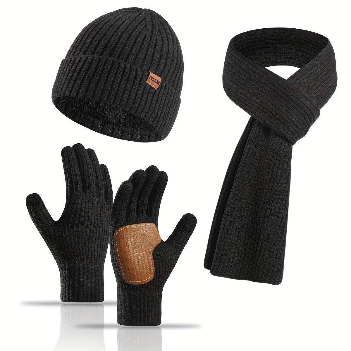 Hazel | Women's Hat, Scarf & Gloves Set – Ribbed Knit Winter Accessories