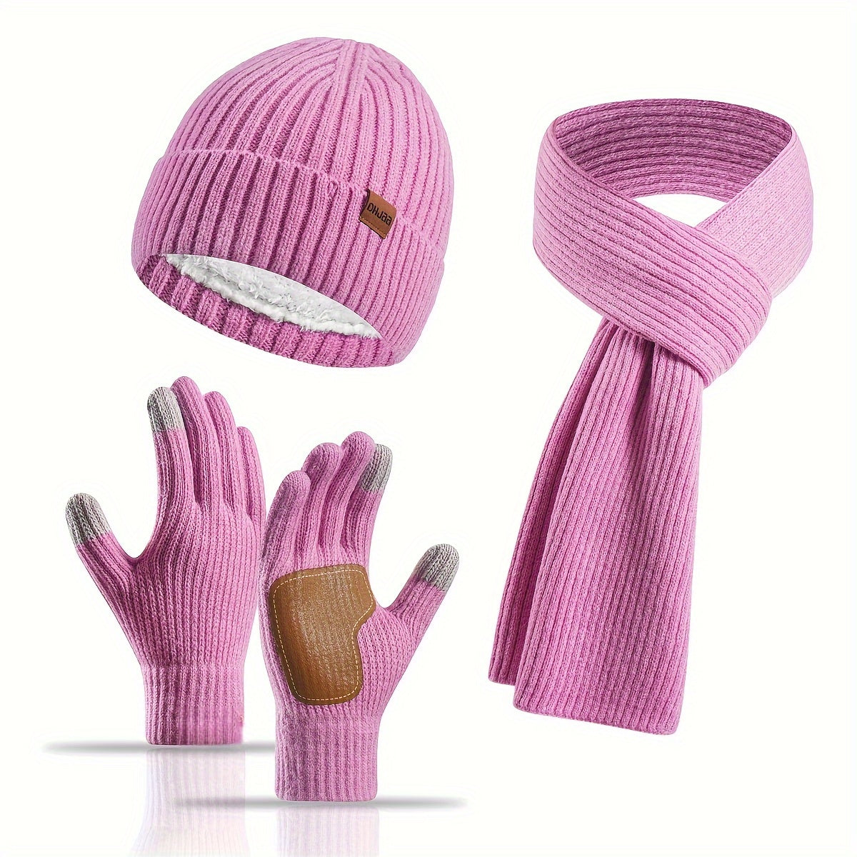Hazel | Women's Hat, Scarf & Gloves Set – Ribbed Knit Winter Accessories