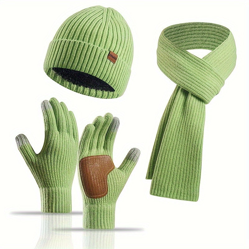 Hazel | Women's Hat, Scarf & Gloves Set – Ribbed Knit Winter Accessories