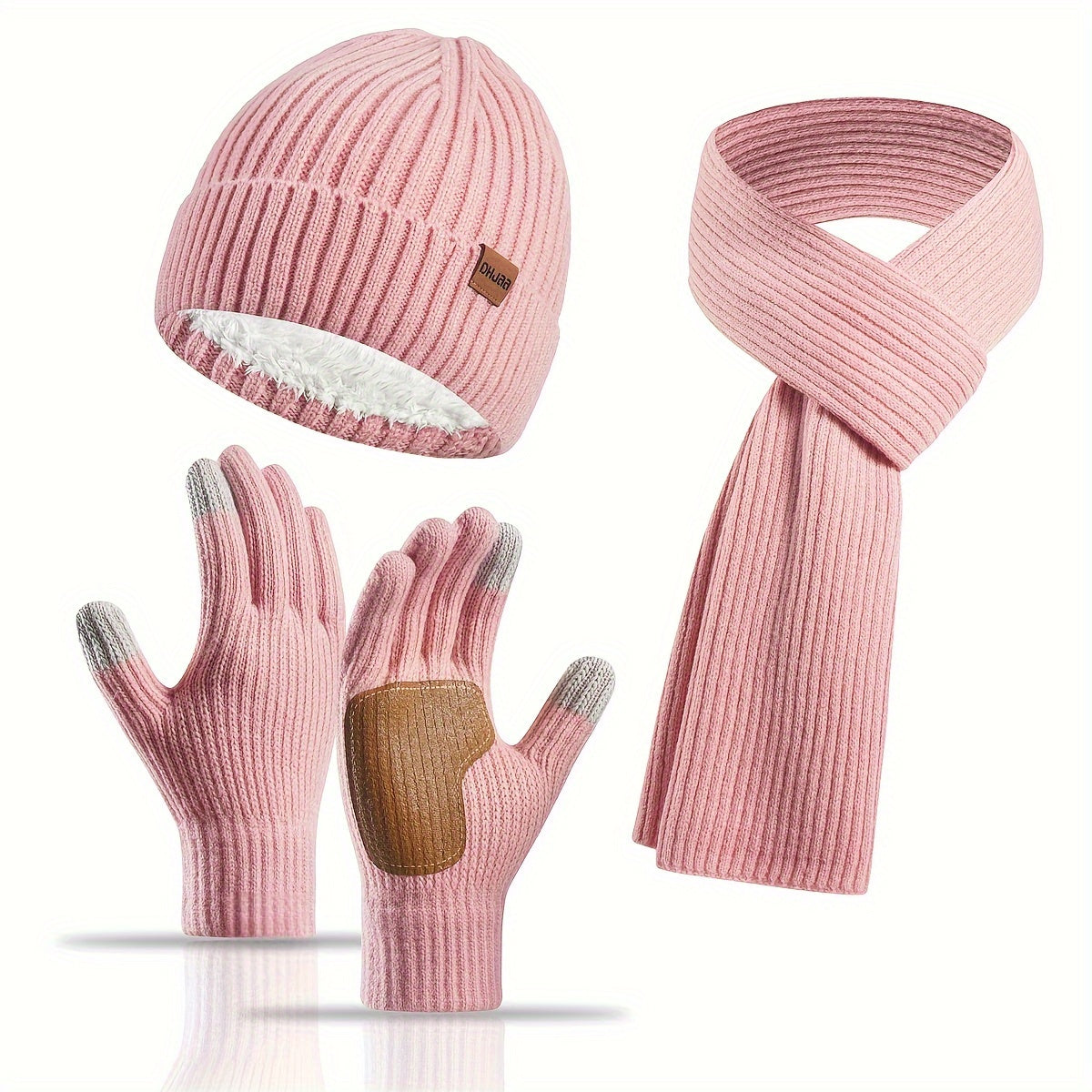 Hazel | Women's Hat, Scarf & Gloves Set – Ribbed Knit Winter Accessories