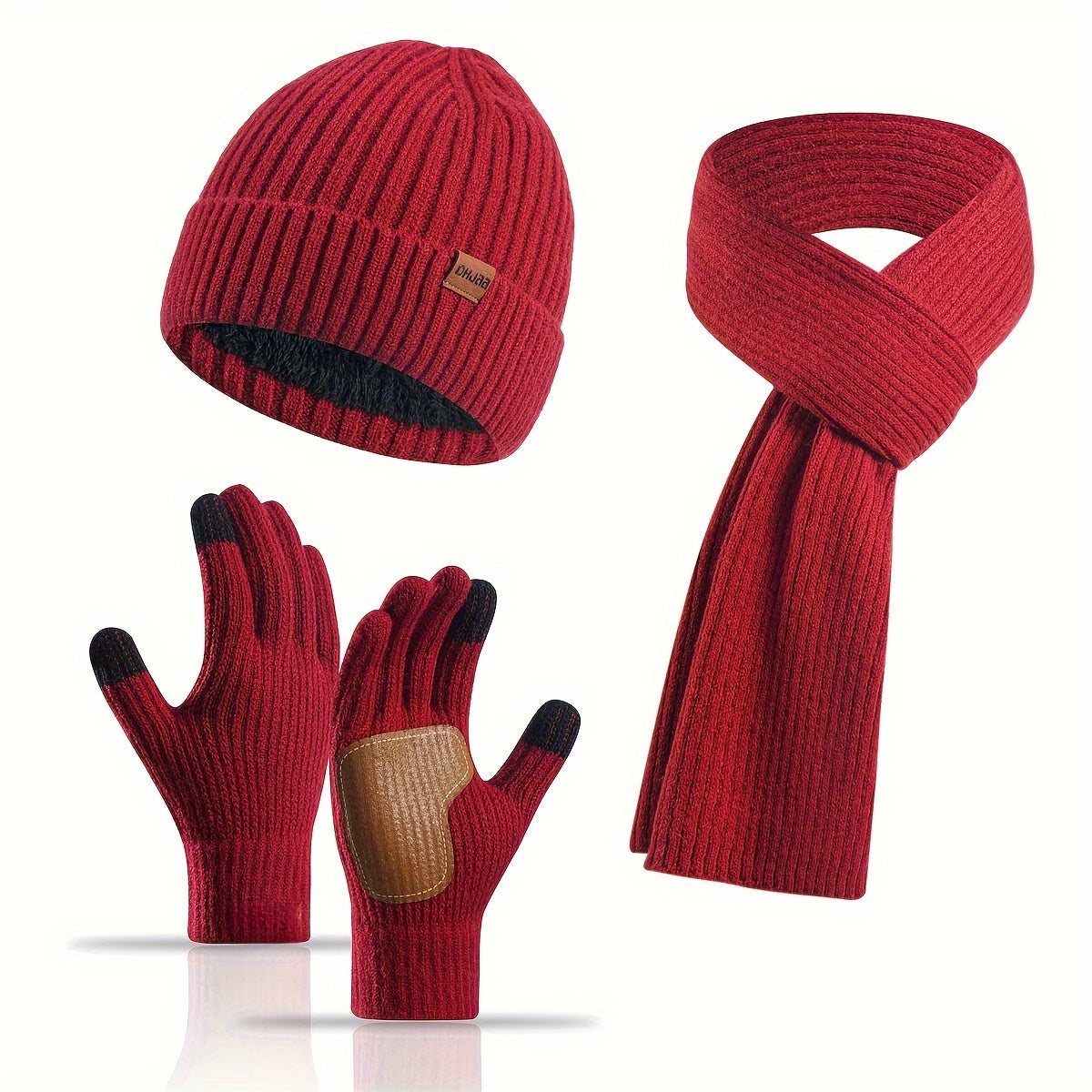Hazel | Women's Hat, Scarf & Gloves Set – Ribbed Knit Winter Accessories