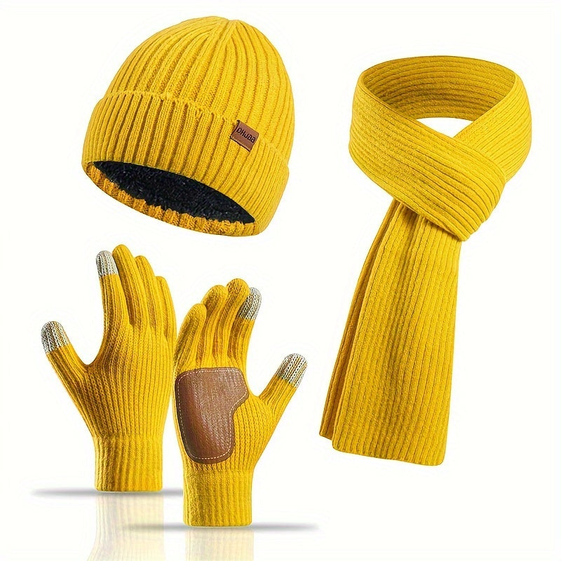 Hazel | Women's Hat, Scarf & Gloves Set – Ribbed Knit Winter Accessories