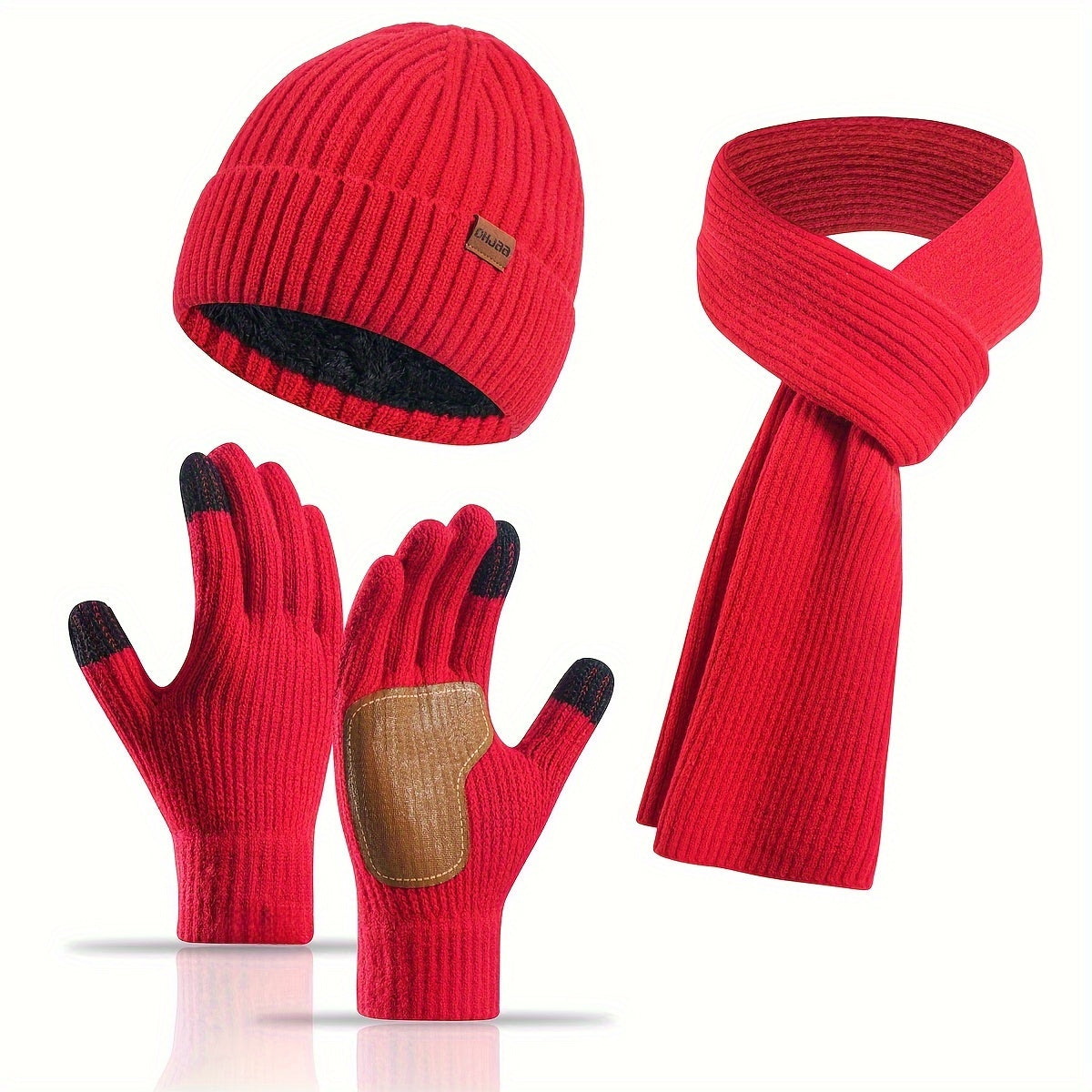 Hazel | Women's Hat, Scarf & Gloves Set – Ribbed Knit Winter Accessories