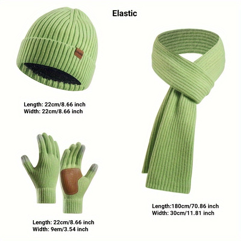 Hazel | Women's Hat, Scarf & Gloves Set – Ribbed Knit Winter Accessories