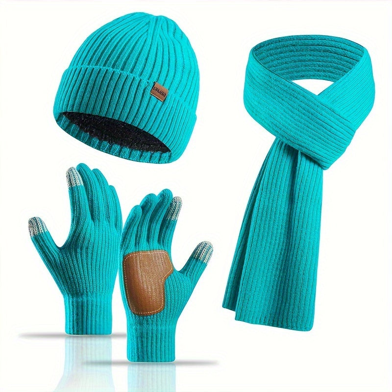 Hazel | Women's Hat, Scarf & Gloves Set – Ribbed Knit Winter Accessories