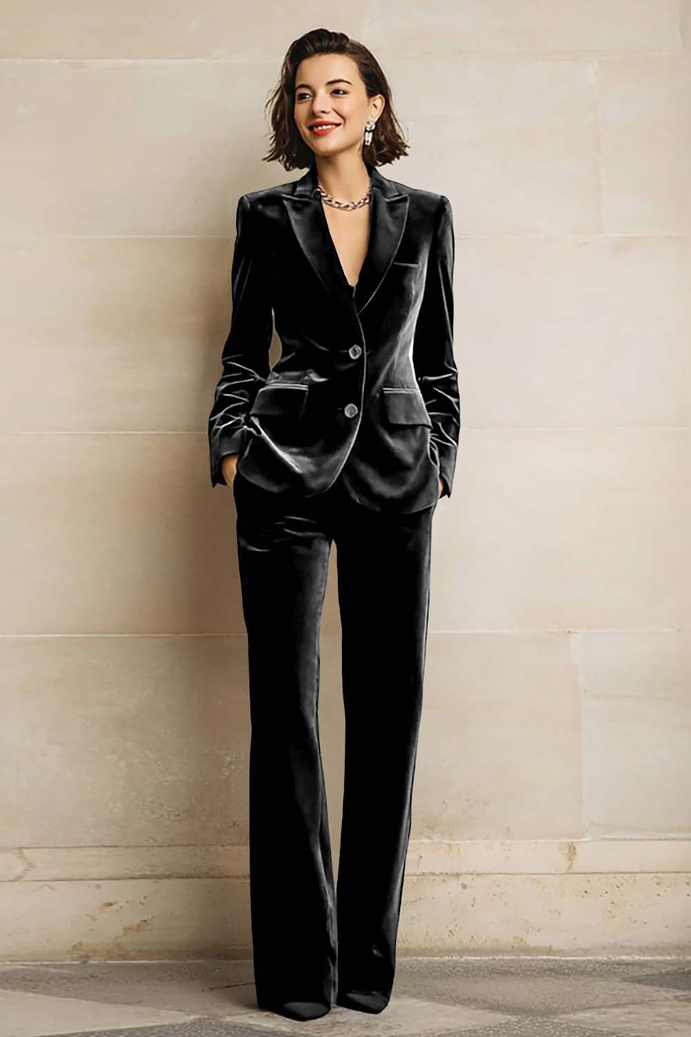 Rosamund | Women's Velvet Two-Piece Suit with Peak Lapel Blazer