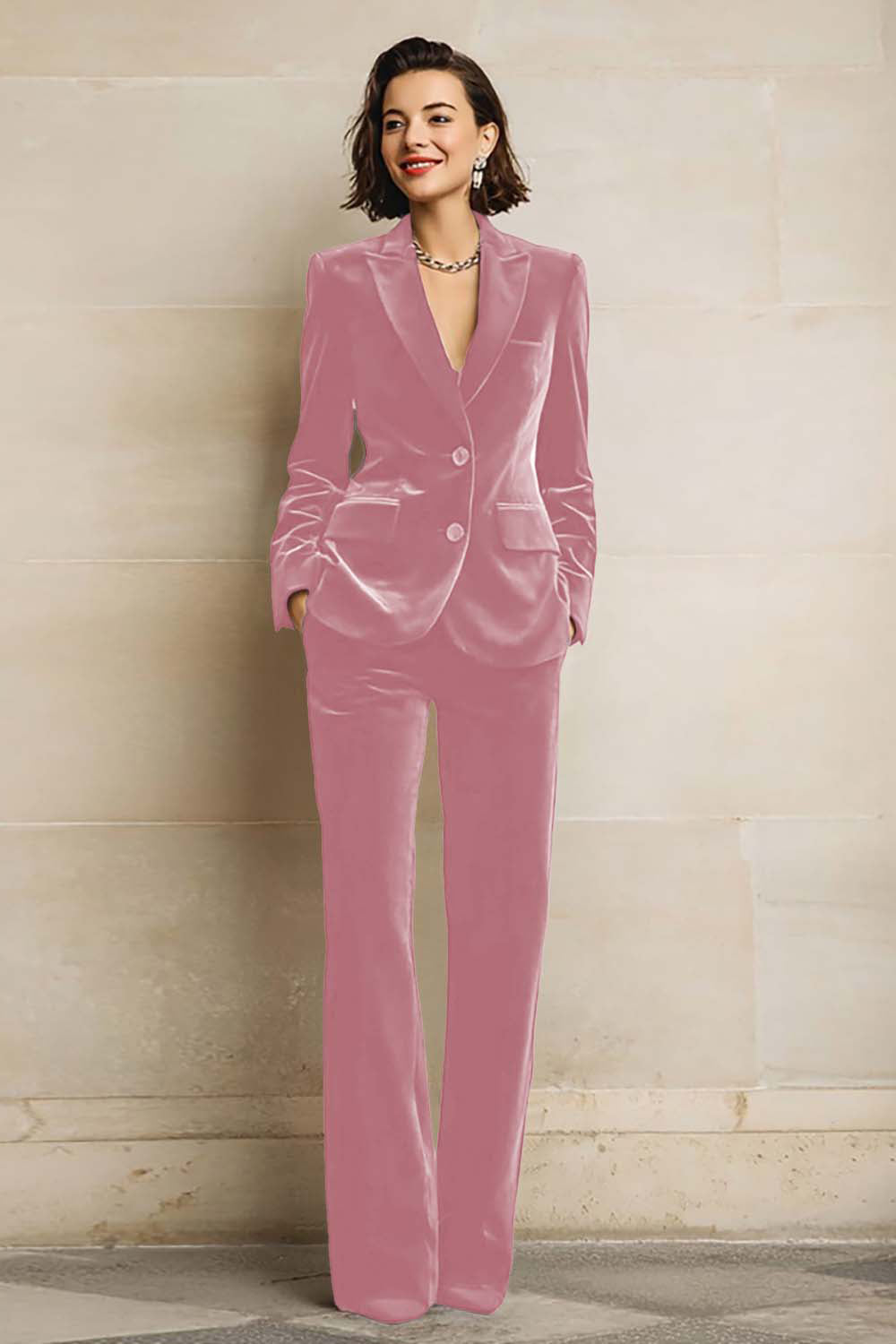 Rosamund | Women's Velvet Two-Piece Suit with Peak Lapel Blazer