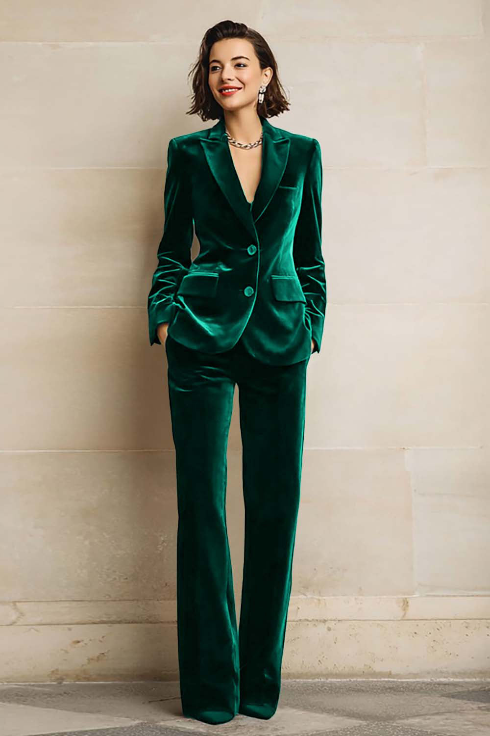 Rosamund | Women's Velvet Two-Piece Suit with Peak Lapel Blazer