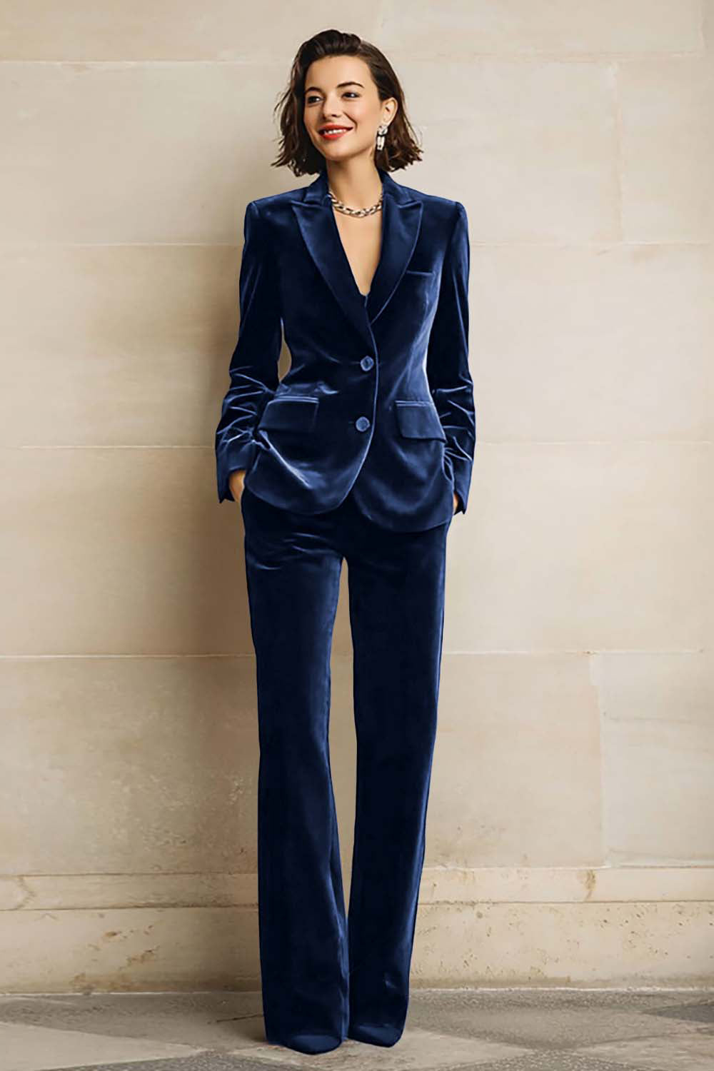 Rosamund | Women's Velvet Two-Piece Suit with Peak Lapel Blazer