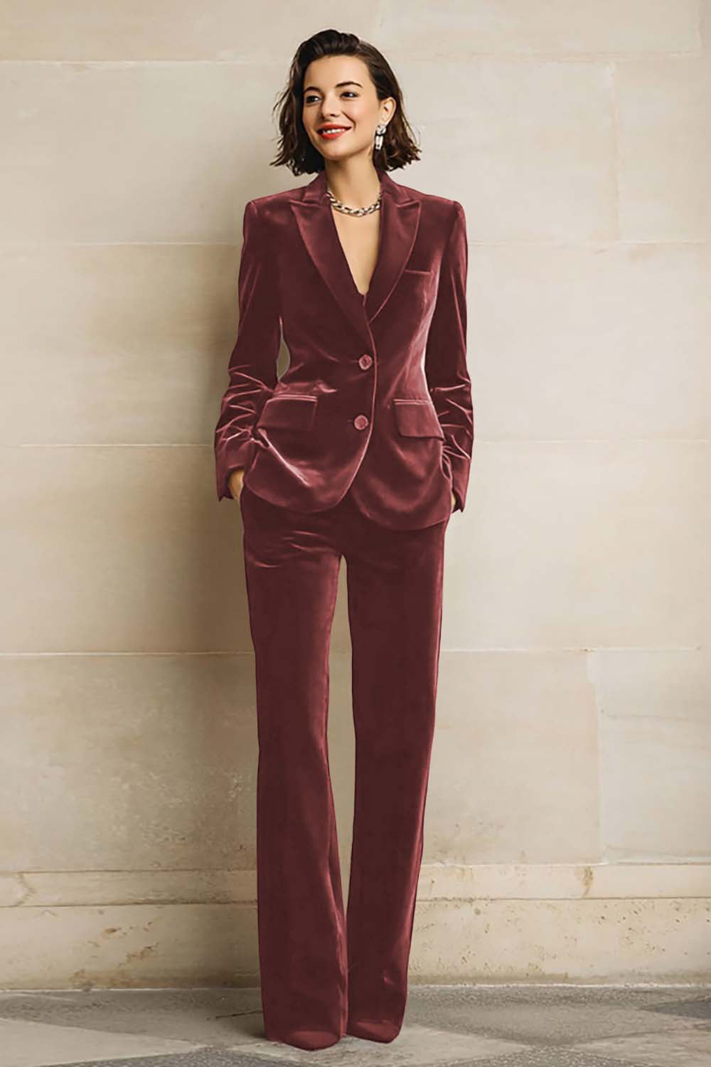 Rosamund | Women's Velvet Two-Piece Suit with Peak Lapel Blazer