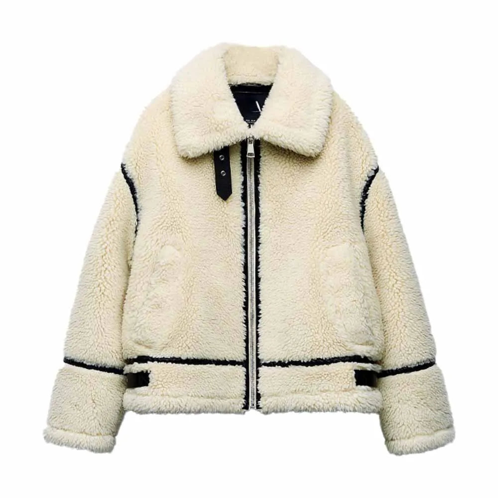 Juniper | Women's Oversized Teddy Jacket with Contrast Trim