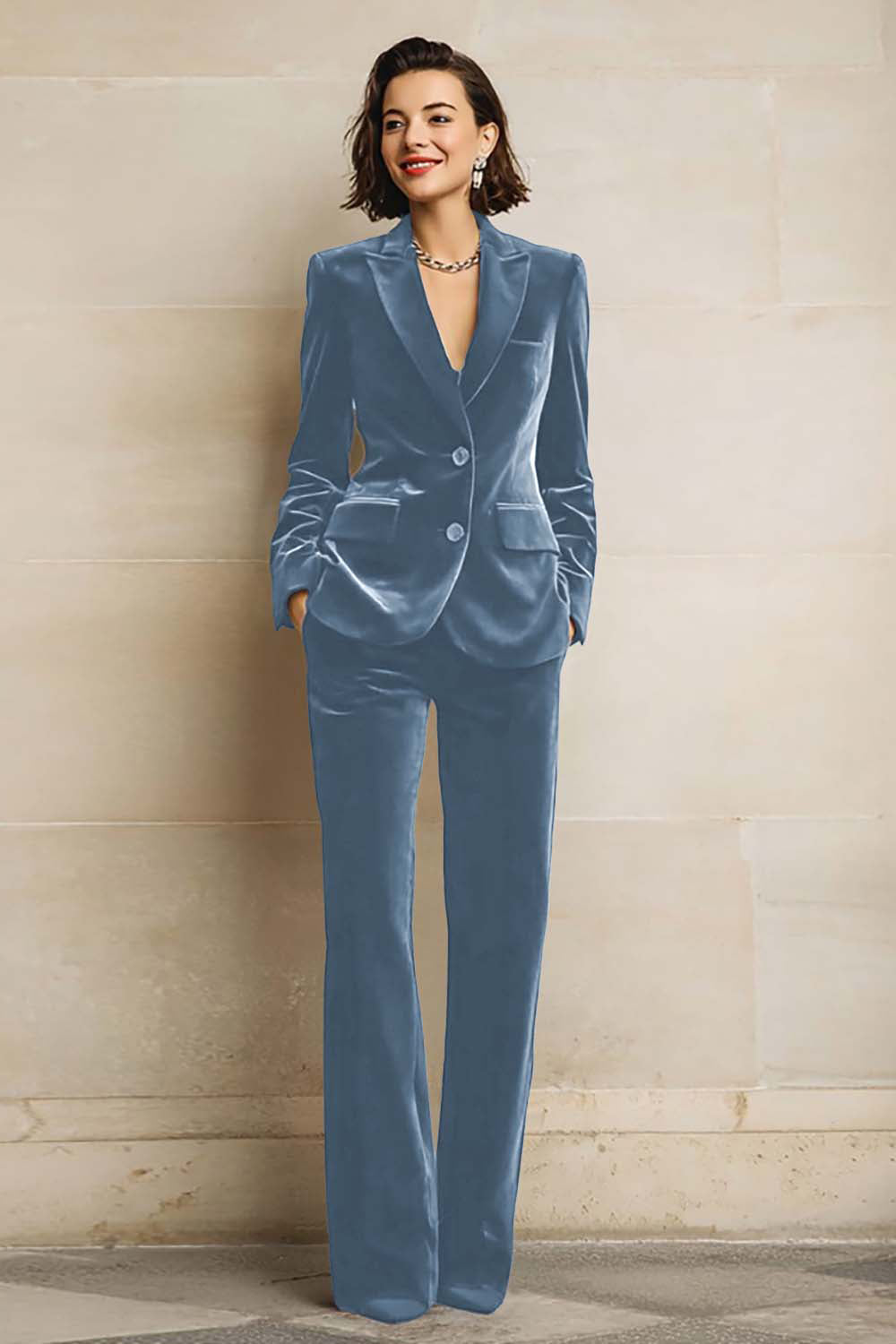 Rosamund | Women's Velvet Two-Piece Suit with Peak Lapel Blazer