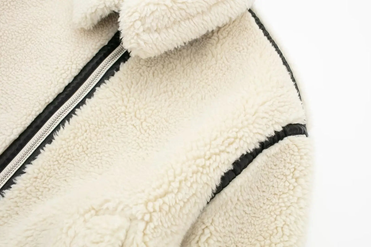 Juniper | Women's Oversized Teddy Jacket with Contrast Trim