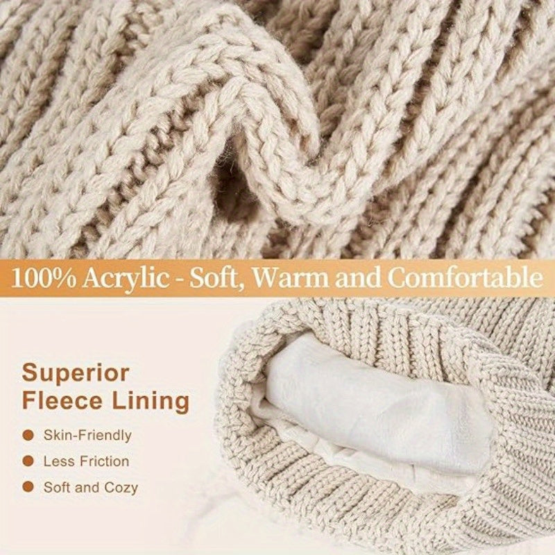 Teagan | 3-Piece Knitted Winter Set – Pom-Pom Hat, Scarf & Touchscreen Gloves