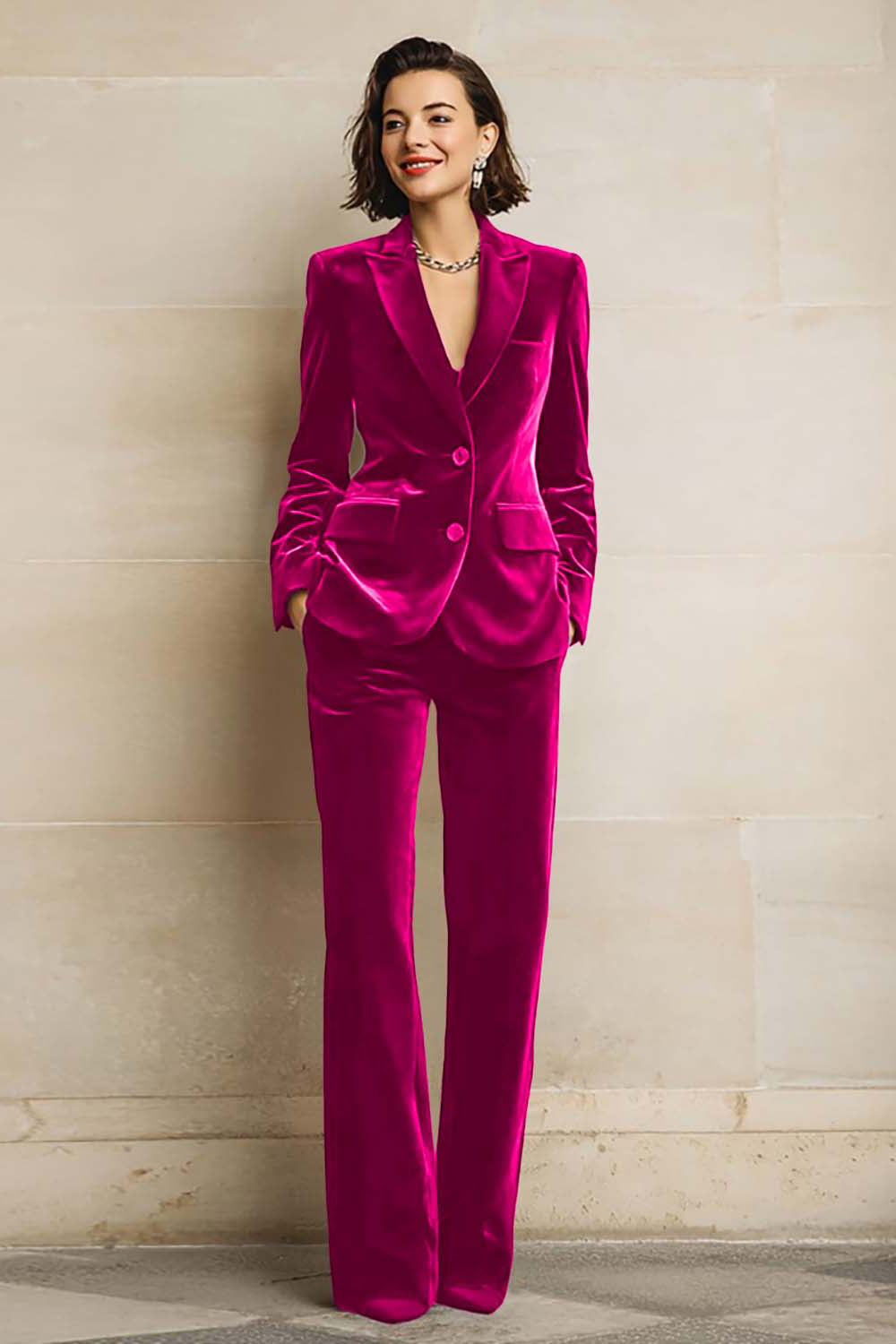 Rosamund | Women's Velvet Two-Piece Suit with Peak Lapel Blazer