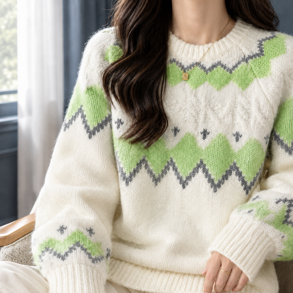 Hermione | Women's Fair Isle Knit Jumper with Balloon Sleeves