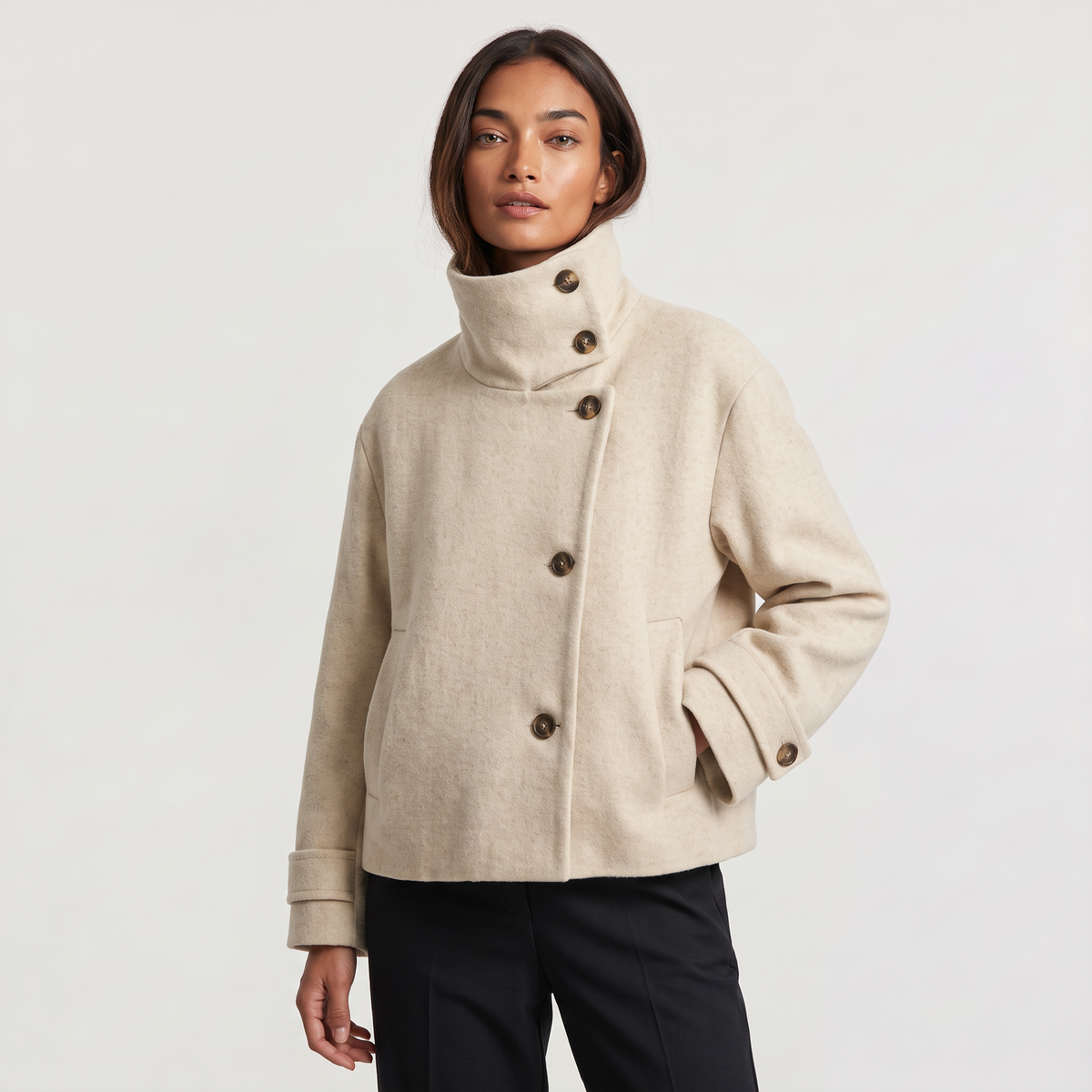 Fenna | Women's Funnel Neck Button-Front Jacket