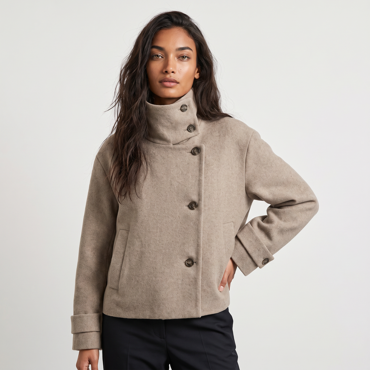Fenna | Women's Funnel Neck Button-Front Jacket