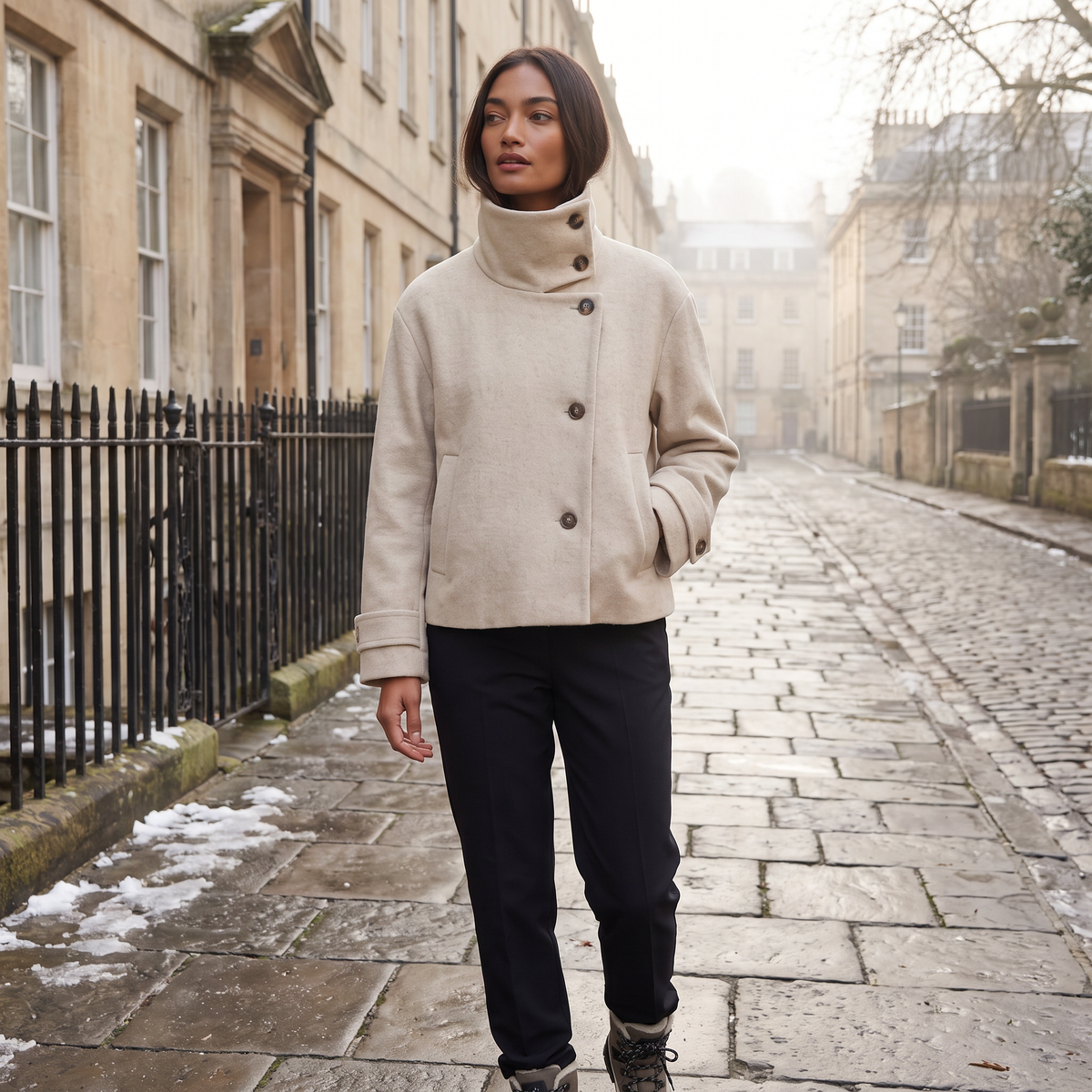 Fenna | Women's Funnel Neck Button-Front Jacket